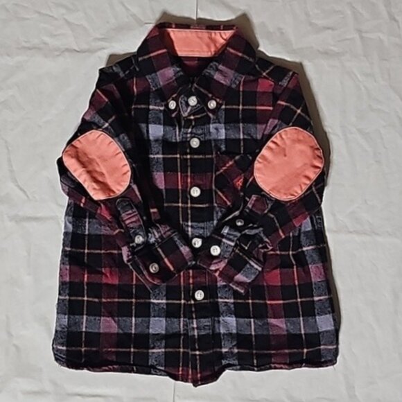 Andy & Evan Boy 12-18 Month Plaid Long Sleeve Button Front Shirt w/Elbow Patches - Picture 1 of 11